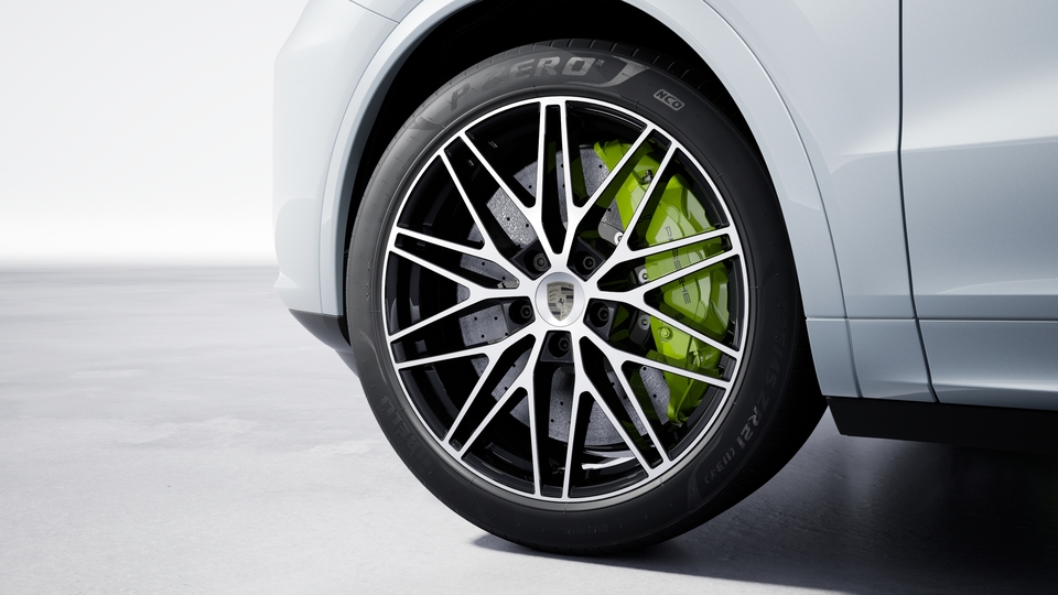 Porsche keramiskā kompozītmateriāla bremzes (PCCB), bremžu skavas Acid zaļā krāsā