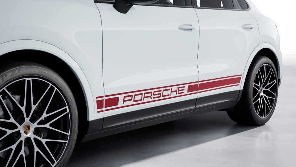 Seitlicher Dekorschriftzug "PORSCHE" rot