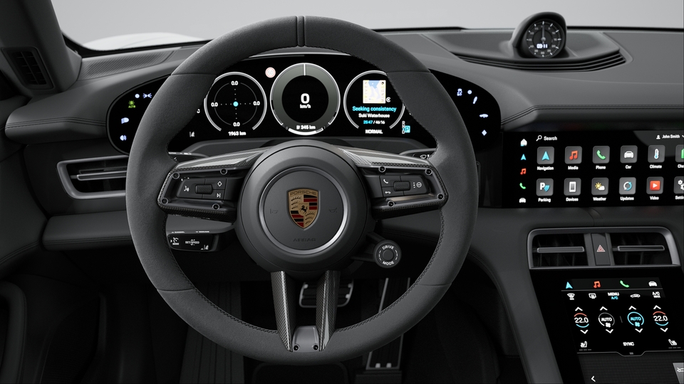 Heated Steering Wheel in Race-Tex with Trim in Matte Carbon Fiber i.c.w. Sport Chrono Package and Leather-Free Interior