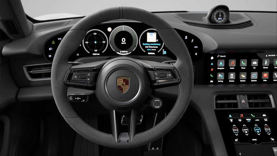 Heated Steering Wheel in Race-Tex with Trim in Matte Carbon Fiber i.c.w. Sport Chrono Package and Leather-Free Interior