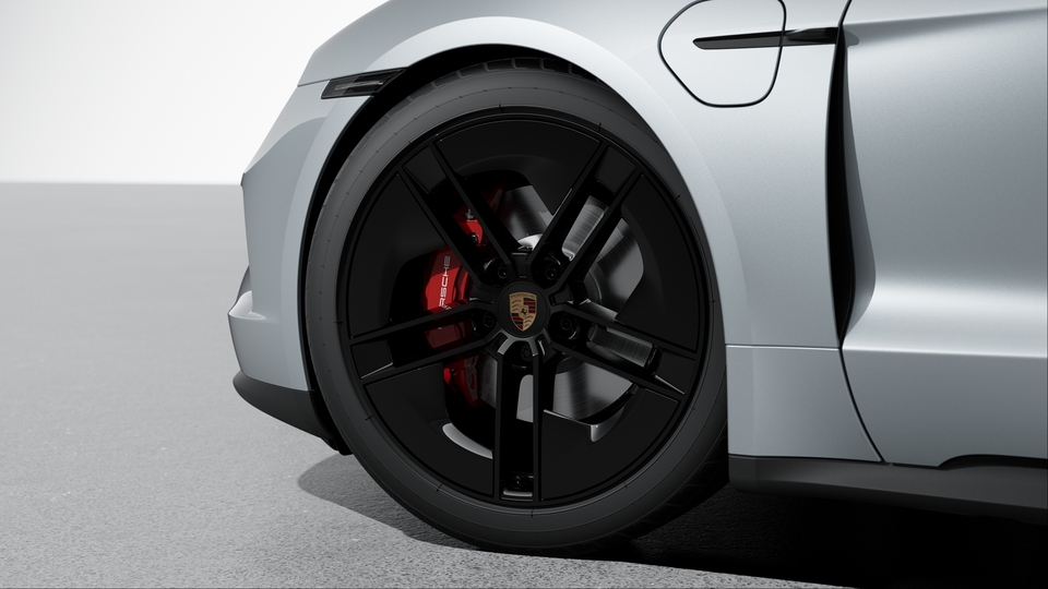 21-inch Taycan Exclusive Design Wheels painted in Black (high-gloss) with Aeroblades