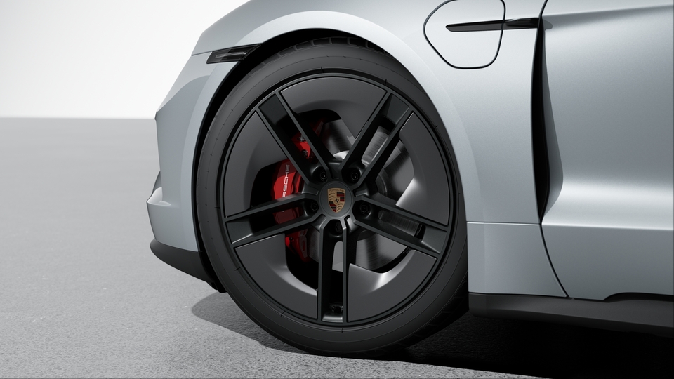 21-inch Taycan Exclusive Design Wheels painted in Satin Black with Aeroblades