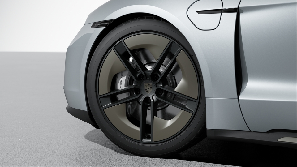 21-inch Taycan Exclusive Design Wheels painted in Satin Black with Aeroblades