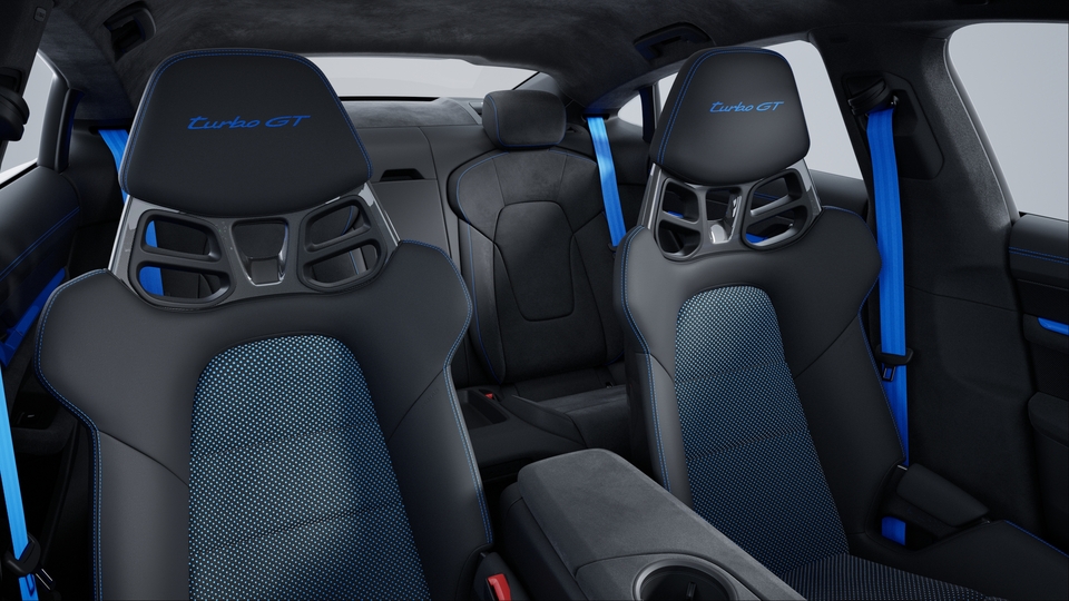 Race-Tex interior package with extensive leather items in Black and contrasts in Volt Blue