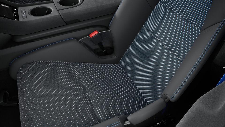 Interior Package with Extensive Leather items in Black, Accents in Voltage Blue