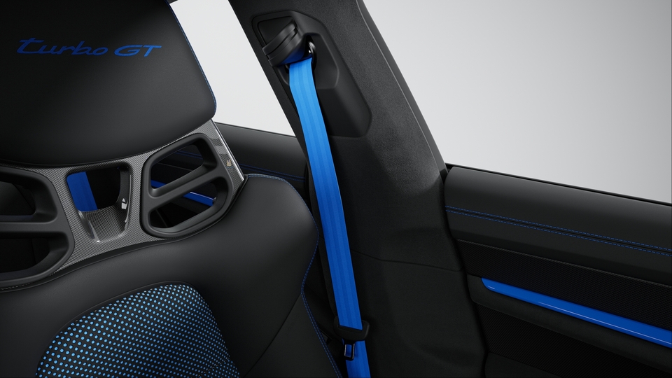 Race-Tex interior package with extensive leather items in Black and contrasts in Volt Blue