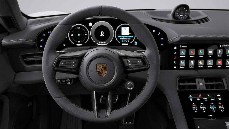 GT Multifunction Sports Steering Wheel with Steering Wheel Trim Carbon matt (Paddles and additional Mode Switch for PASM are omitted), Steering Wheel Rim in Race-Tex, Airbag Modul in Leather, including Steering Wheel heating