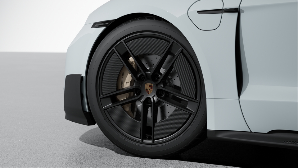 21-inch Taycan Exclusive Design Wheels painted in Satin Black with Aeroblades