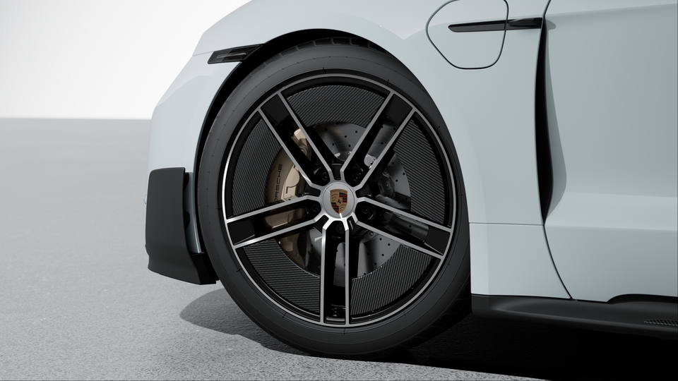 21-inch Taycan Exclusive Design Wheels painted in Black (high-gloss) highly polished with Aeroblades