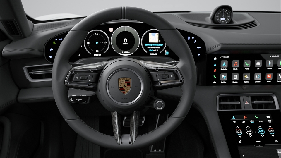 Heated GT Sport Steering Wheel in Leather with Trim in Matte Carbon Fiber i.c.w. Sport Chrono Package and Leather Interior