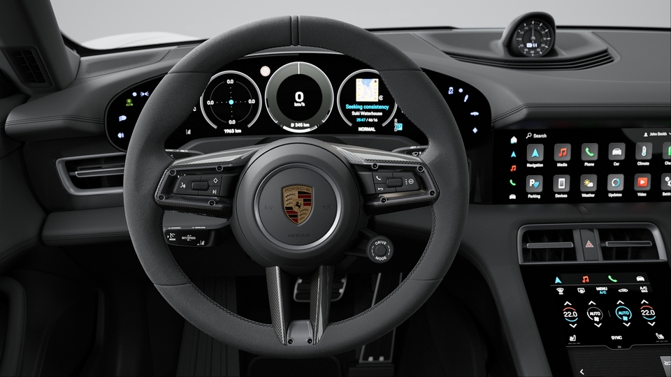 Heated Steering Wheel in Race-Tex with Trim in Matte Carbon Fiber i.c.w. Sport Chrono Package and Leather-Free Interior