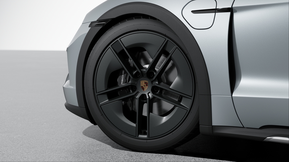 21-inch Taycan Exclusive Design Wheels painted in Satin Black with Aeroblades