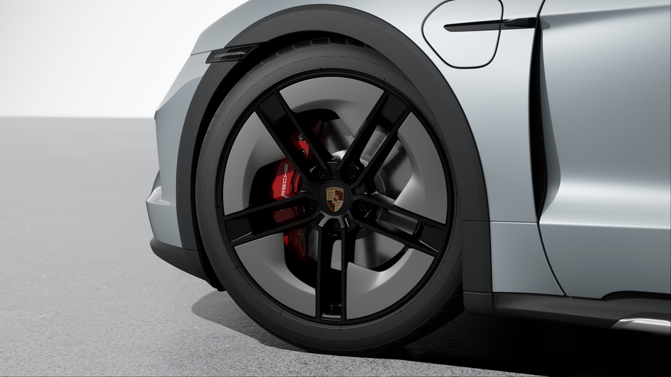 21-inch Taycan Exclusive Design Wheels painted in Black (high-gloss) with Aeroblades