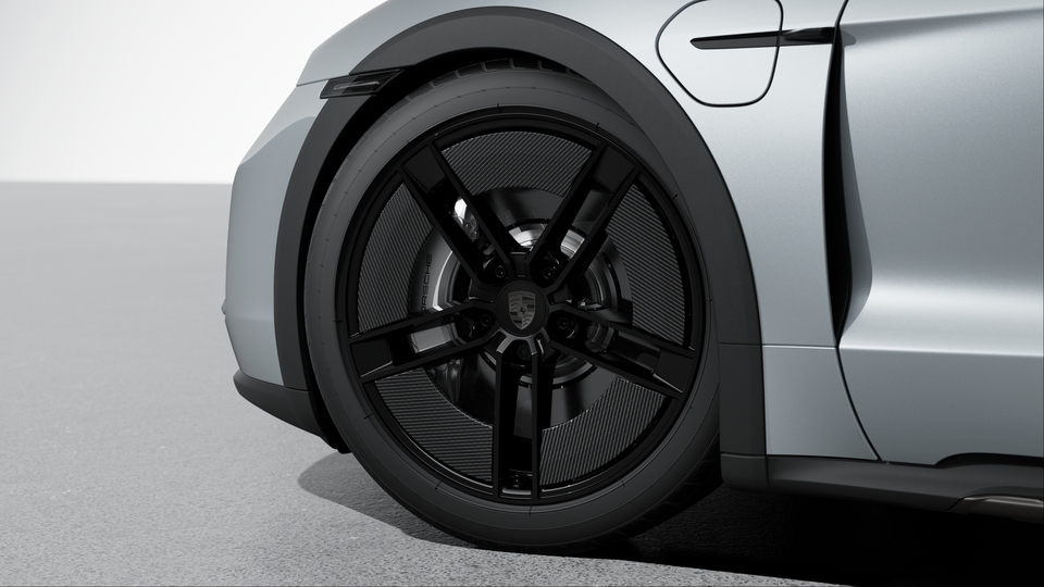 21-inch Taycan Exclusive Design Wheels painted in Black (high-gloss) with Aeroblades