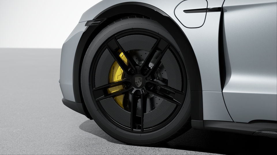21-inch Taycan Exclusive Design Wheels painted in Black (high-gloss) with Aeroblades