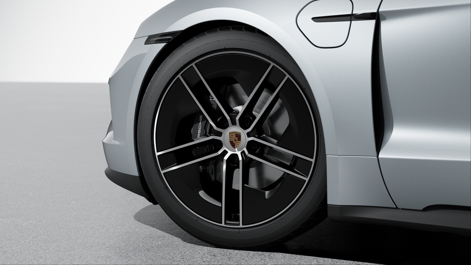 21-inch Taycan Exclusive Design Wheels painted in Black (high-gloss), highly polished