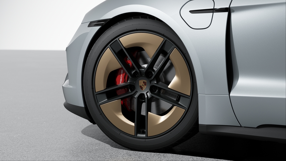 21-inch Taycan Exclusive Design Wheels fully painted in Satin Black with Aeroblades