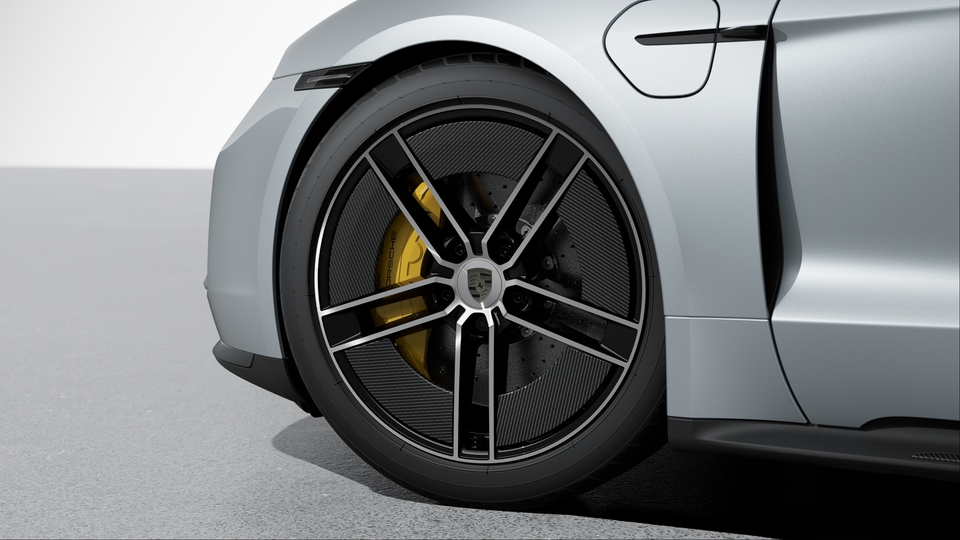 21-inch Taycan Exclusive Design Wheels painted in Black (high-gloss), highly polished