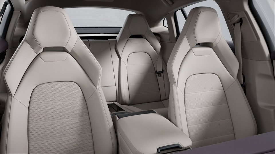 Two-tone leather interior in Bramble and Chalk Beige, smooth-finish leather