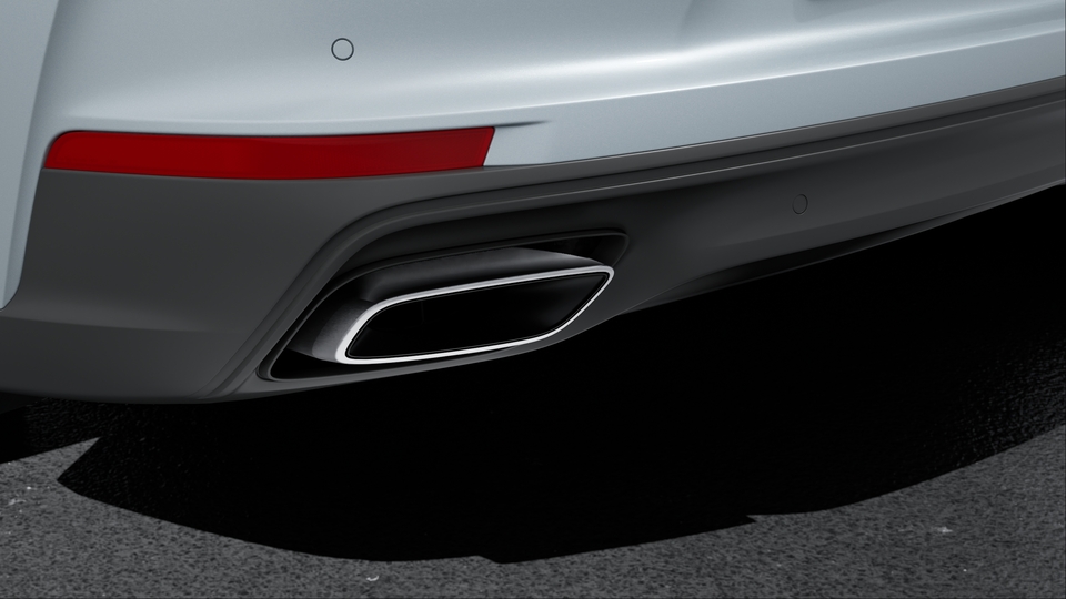 Exhaust system with twin single-tube tailpipes outside left and right in brushed stainless steel