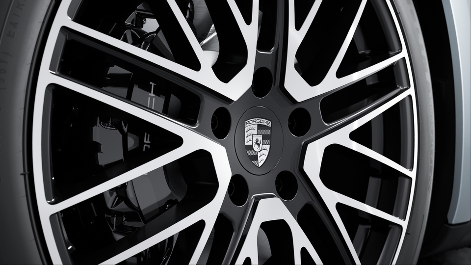 Wheel centre set with monochrome Porsche Crest