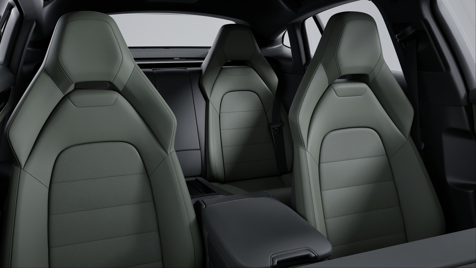 Two-tone leather interior in Black and Night Green, smooth-finish leather