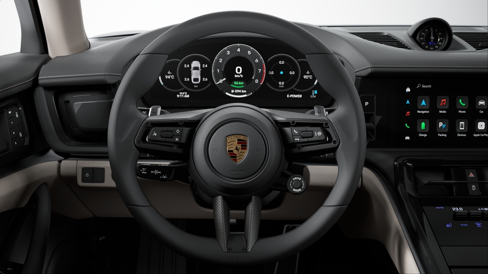 Heated multifunction GT Sports steering wheel leather with steering wheel panel carbon matt