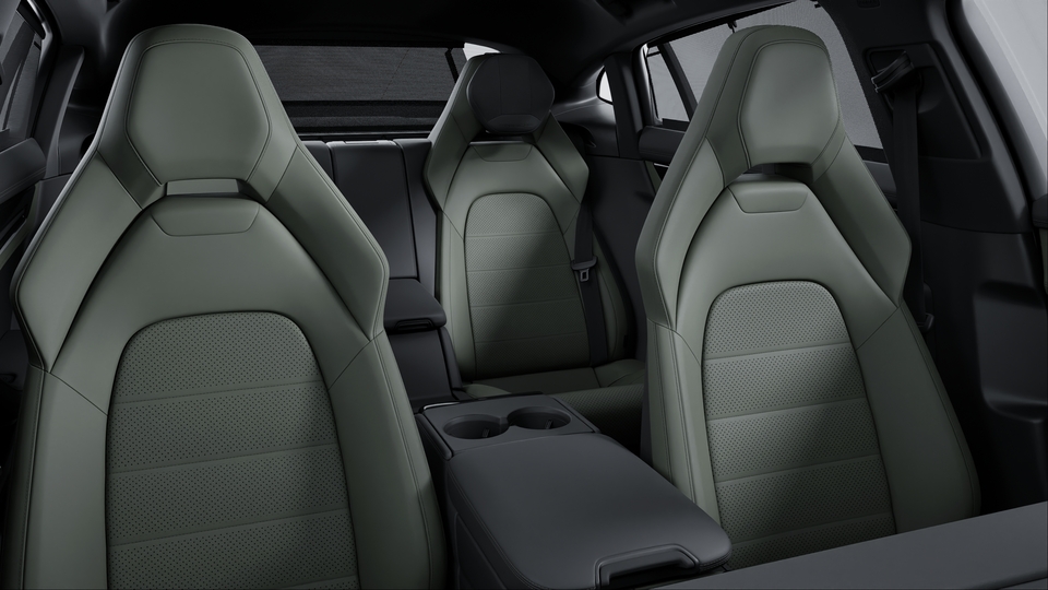 Two-tone leather interior in Black and Night Green, smooth-finish leather