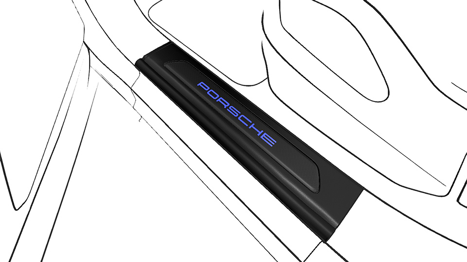 Bespoke door sill guards carbon, illuminated