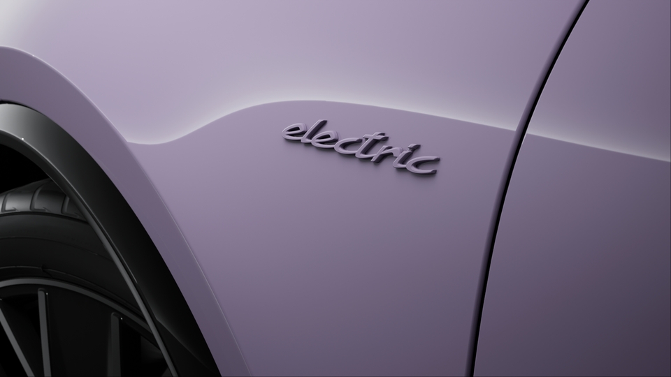 Désignation du modèle et logo latéral 'electric', peints en couleur extérieure