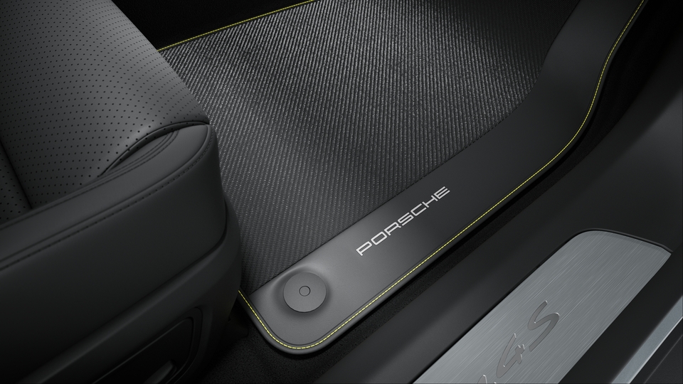 Floor Mats Carbon with Leather Edging and coloured decorative Stitching
