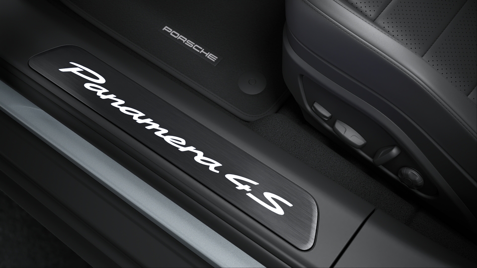 Door sill guards brushed aluminium in Black, illuminated