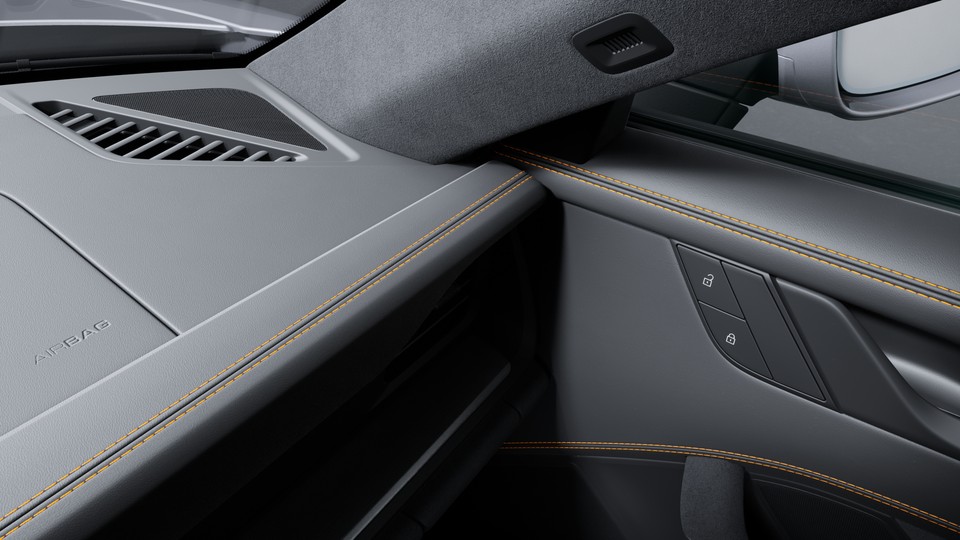 Interior Trim Package with decorative stitching and embroidery in contrasting colour