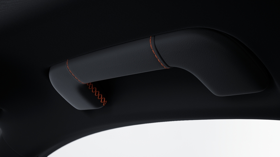 Roof lining grab handles leather with coloured decorative stitching