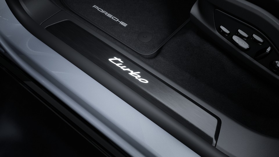 Door sill guards brushed aluminium in Black, illuminated