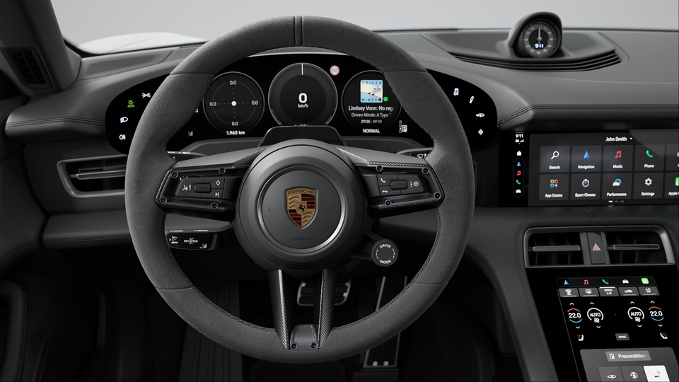 Lämmitettävä Race-Tex -verhoiltu ohjauspyörä, hiilikuitua (matta) (Sport Chrono -paketin ja nahkasisustuksen yhteydessä)