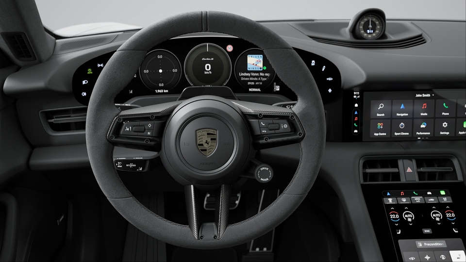 Steering Wheel Trim Carbon matt and Steering Wheel Rim Race-Tex including Steering Wheel Heating (i.c.w. Sport Chrono Package and Race-Tex (leather-free))