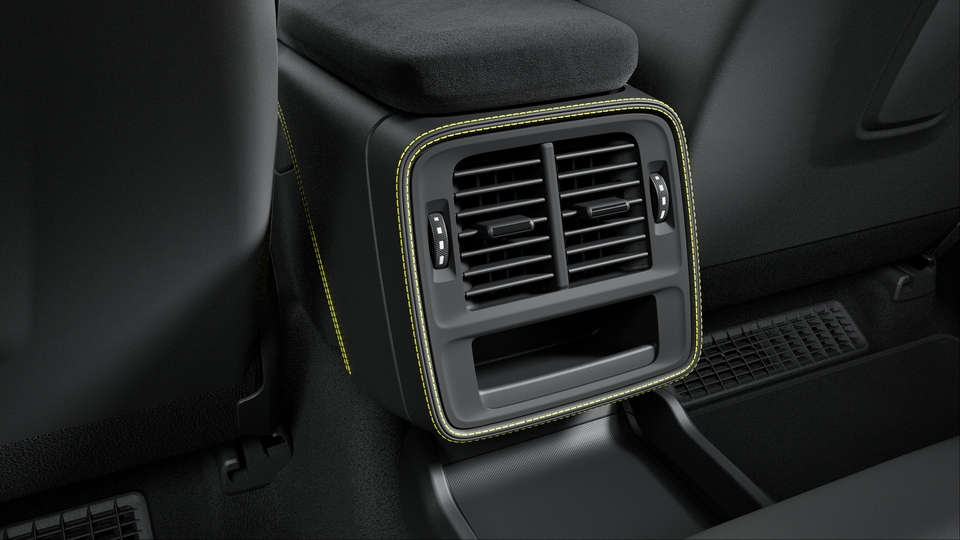Center console side panels leather with coloured decorative stitching