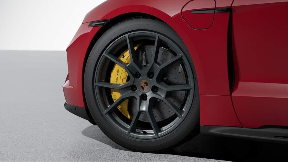 Porsche Ceramic Composite Brake (PCCB) with brake calipers with Yellow finish