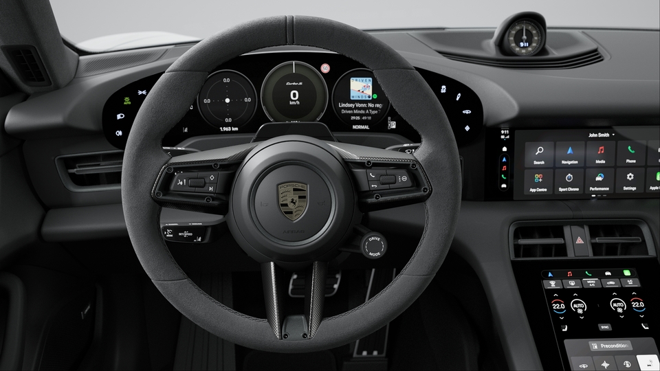 Steering Wheel Trim Carbon matt and Steering Wheel Rim Race-Tex including Steering Wheel Heating (i.c.w. Sport Chrono Package and Race-Tex (leather-free))