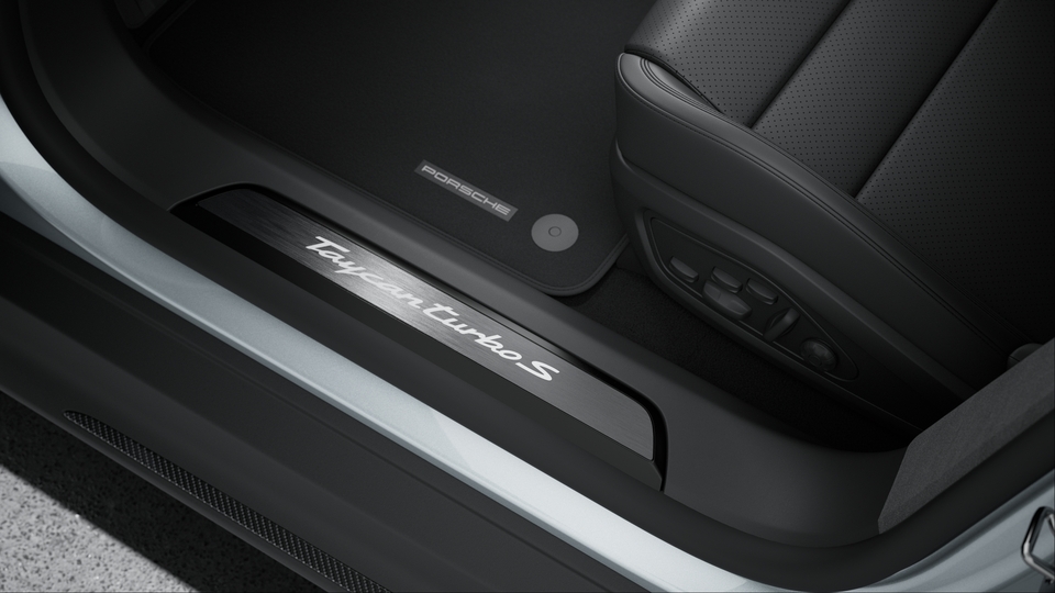 Door sill guards brushed aluminium in Black, illuminated