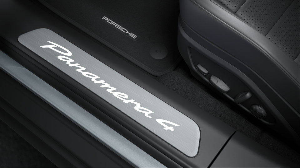 Door-Sill Guards in Brushed Aluminum, Illuminated
